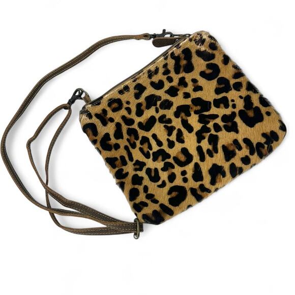 MYRA  leopard print calf hair crossbody bag Purse Animal Womens Leather - Picture 1 of 5